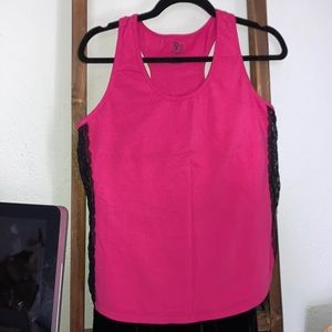 XL pink racer back tank with black sheer lace sides.  Never worn but no tags